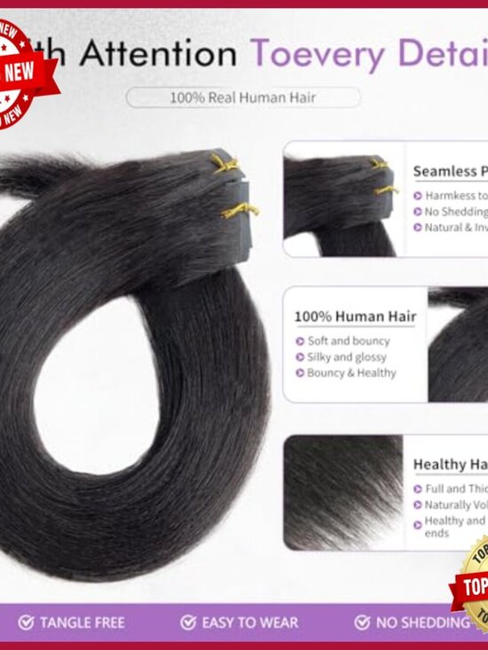 24 Inch Human Hair Extensions 7 Piece Clip In Set Yaki Straight main image 5